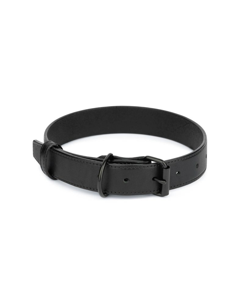 black full grain leather dog collar with black buckle 1