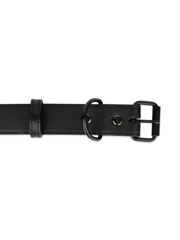 black full grain leather dog collar with black buckle 2 1