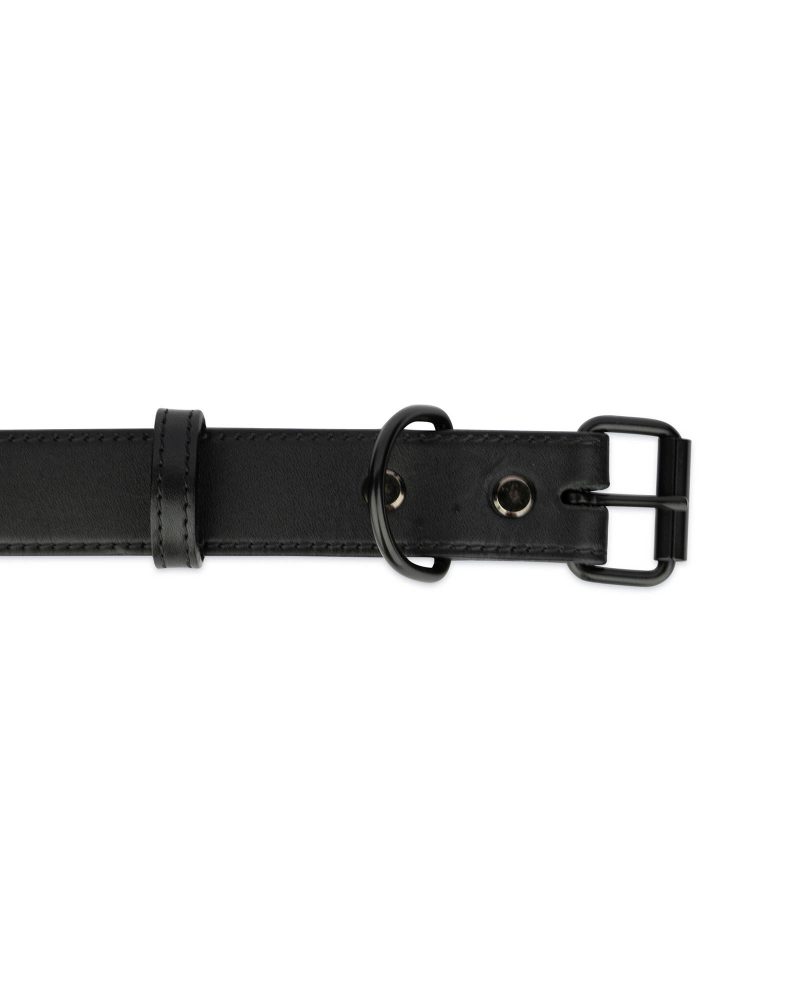black full grain leather dog collar with black buckle 2 1