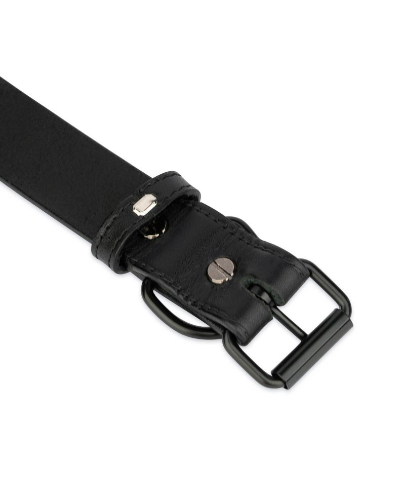 black full grain leather dog collar with black buckle 3