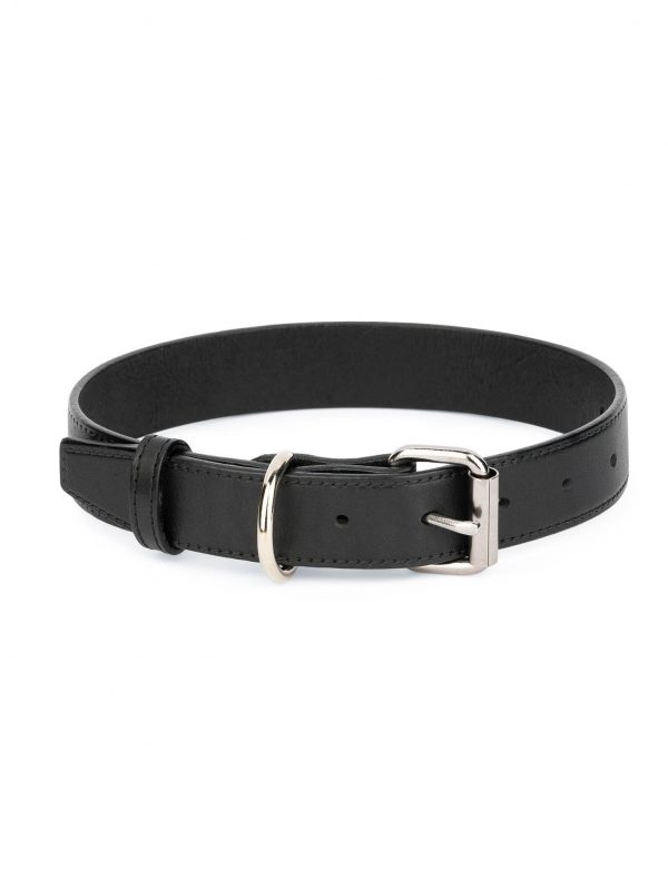 black full grain leather dog collar with silver buckle 1