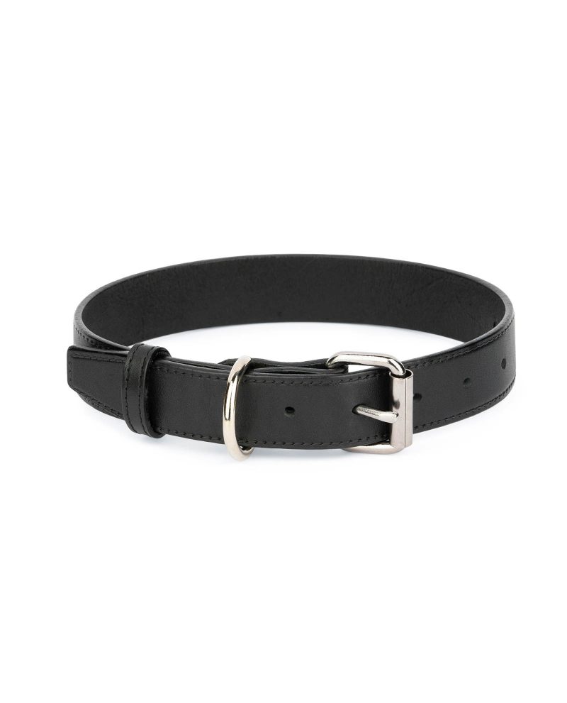 black full grain leather dog collar with silver buckle 1