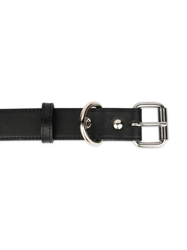 black full grain leather dog collar with silver buckle 2