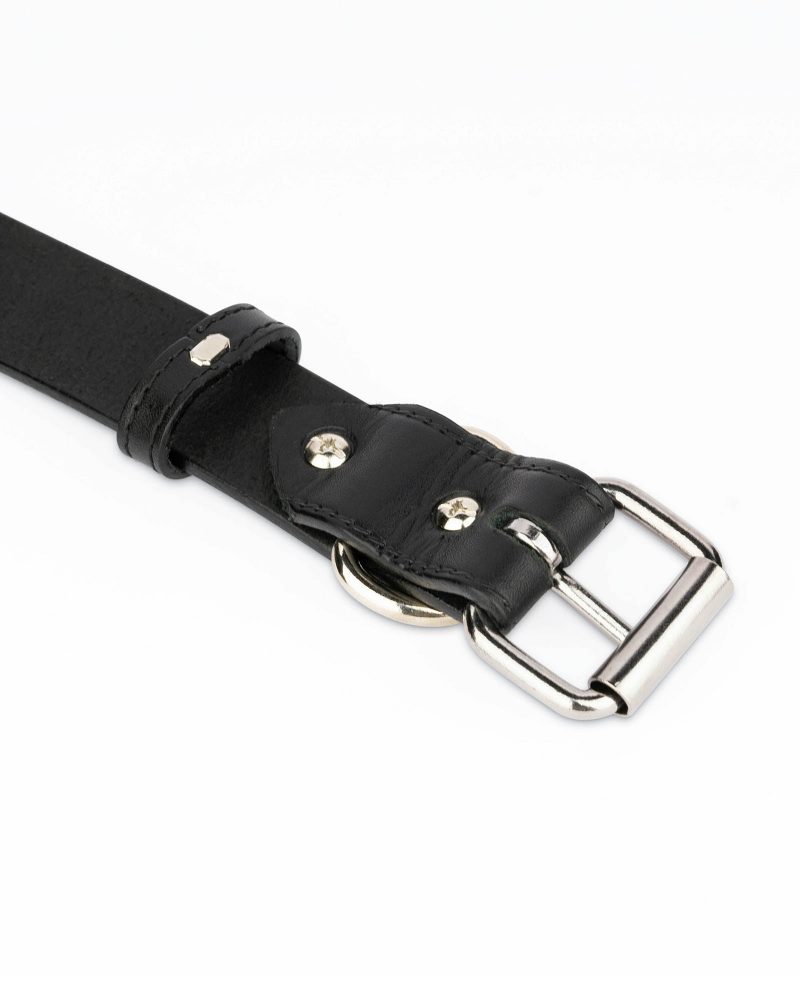 black full grain leather dog collar with silver buckle 3 1
