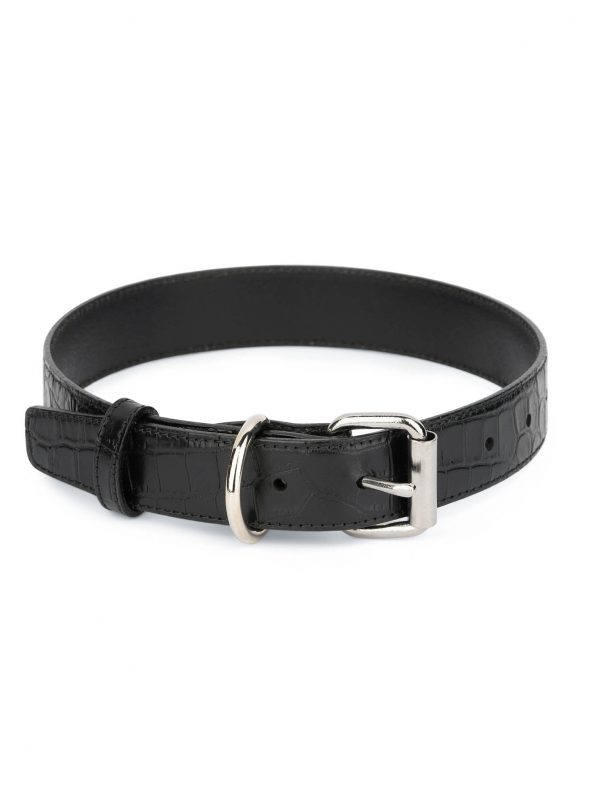 black leather collar for dogs croc embossed 1