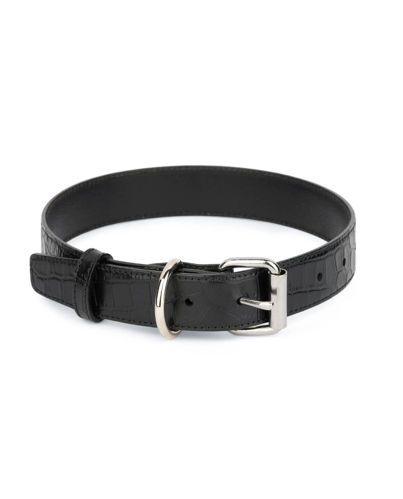 black leather collar for dogs croc embossed 1