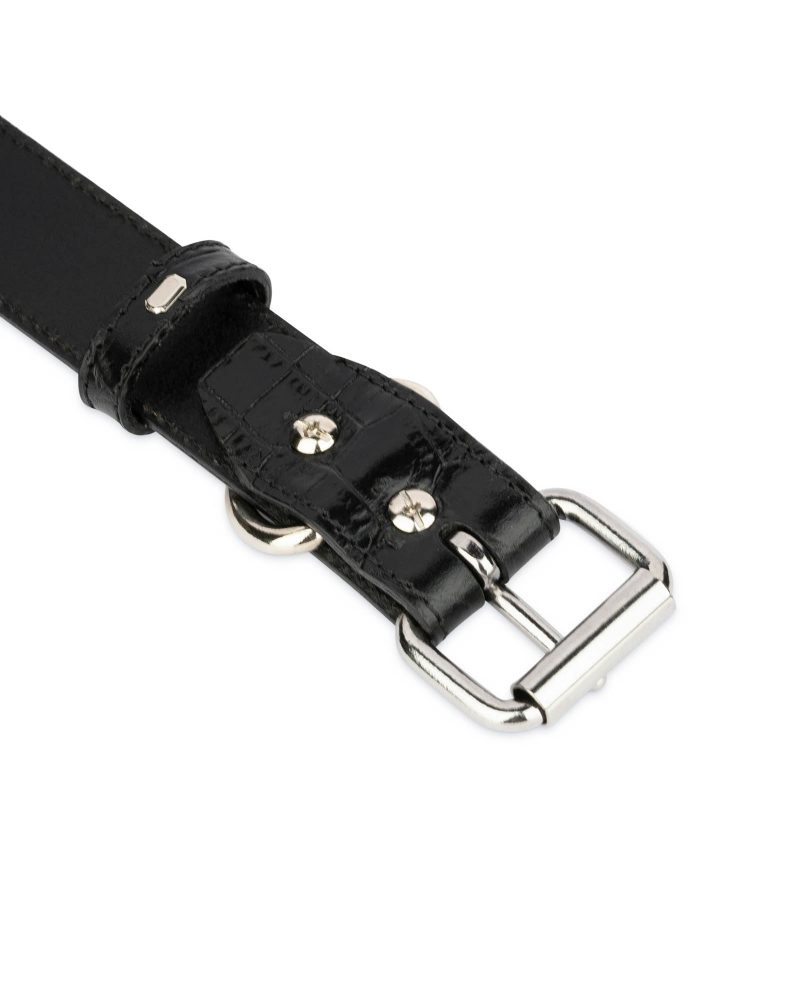 black leather collar for dogs croc embossed 3