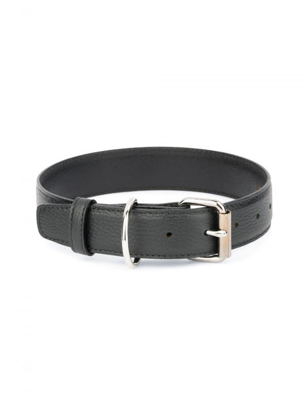 black leather collar for large dogs silver roller buckle 1 1