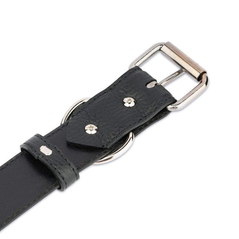 black leather collar for large dogs silver roller buckle 3