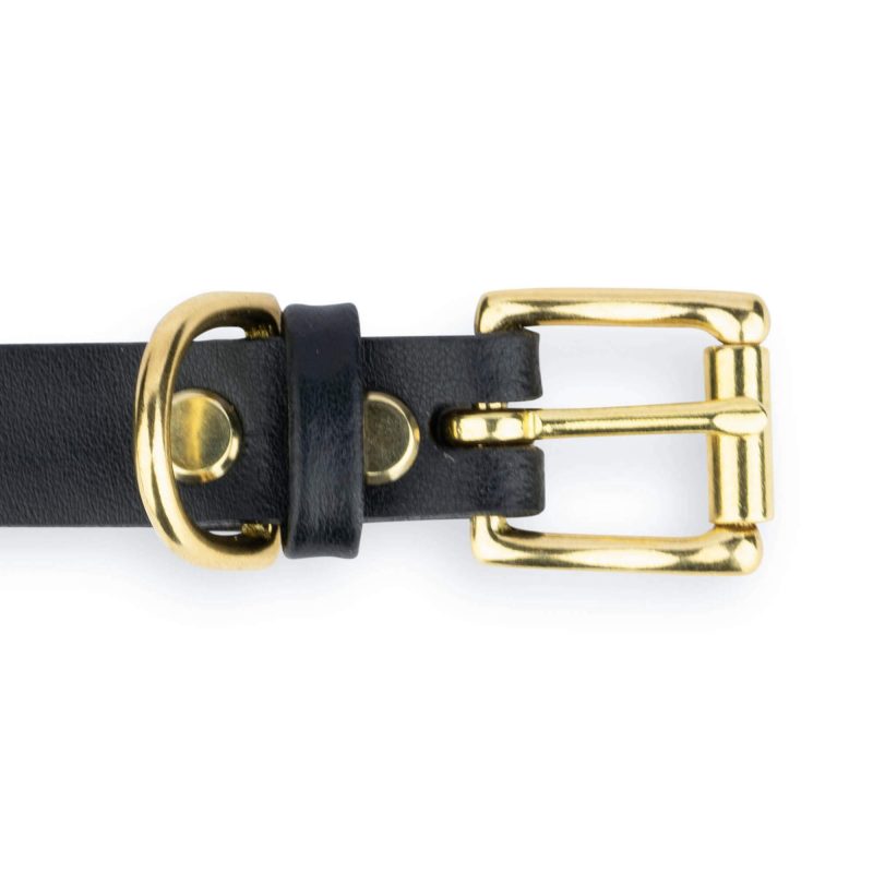 black leather dog collar gold brass buckle 3