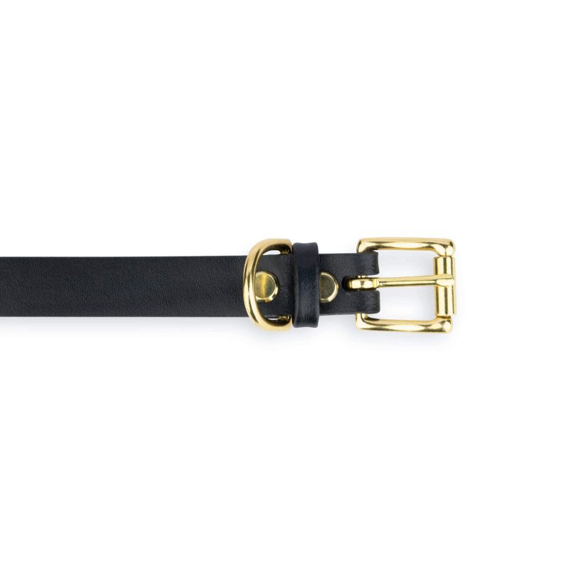 black leather dog collar gold brass buckle 4