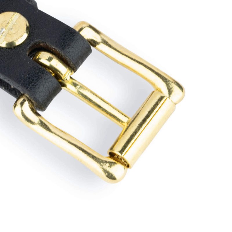 black leather dog collar gold brass buckle 5