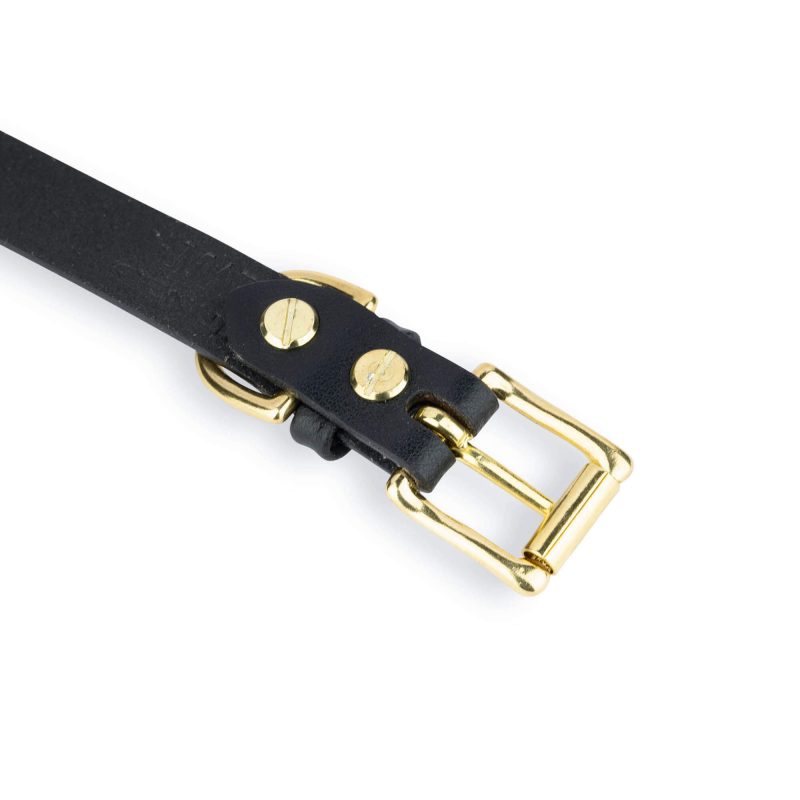 black leather dog collar gold brass buckle 6