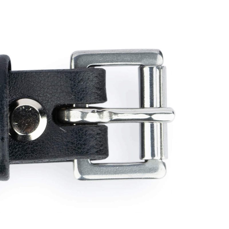 black leather dog collar square silver roller buckle 3