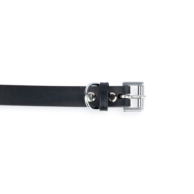 black leather dog collar square silver roller buckle 4