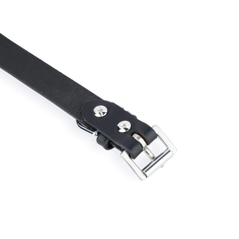 black leather dog collar square silver roller buckle 5