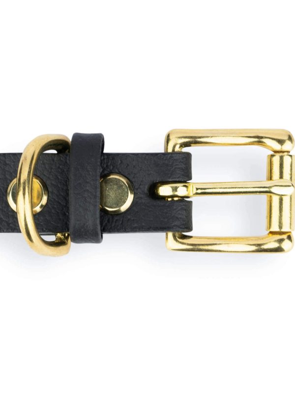 black leather dog collar with gold brass buckle 3