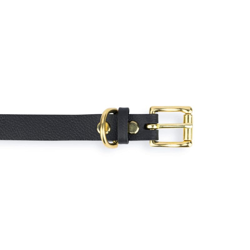 black leather dog collar with gold brass buckle 4