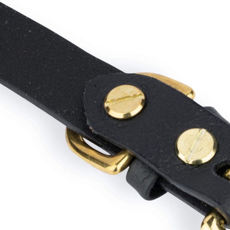 black leather dog collar with gold brass buckle 5