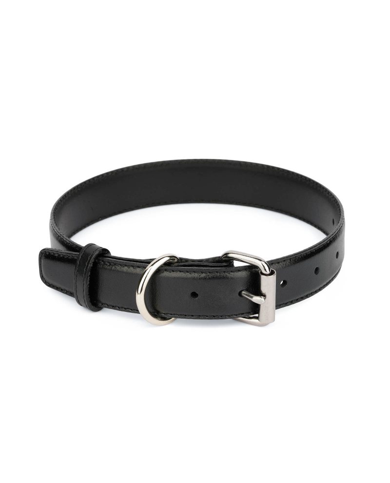 black leather dog collar with roller buckle 1
