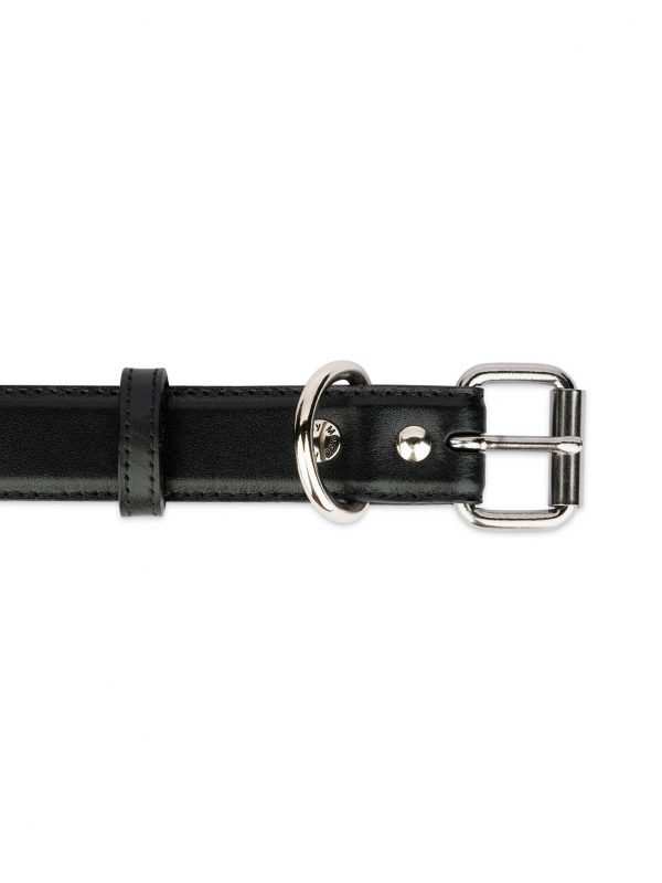 black leather dog collar with roller buckle 2