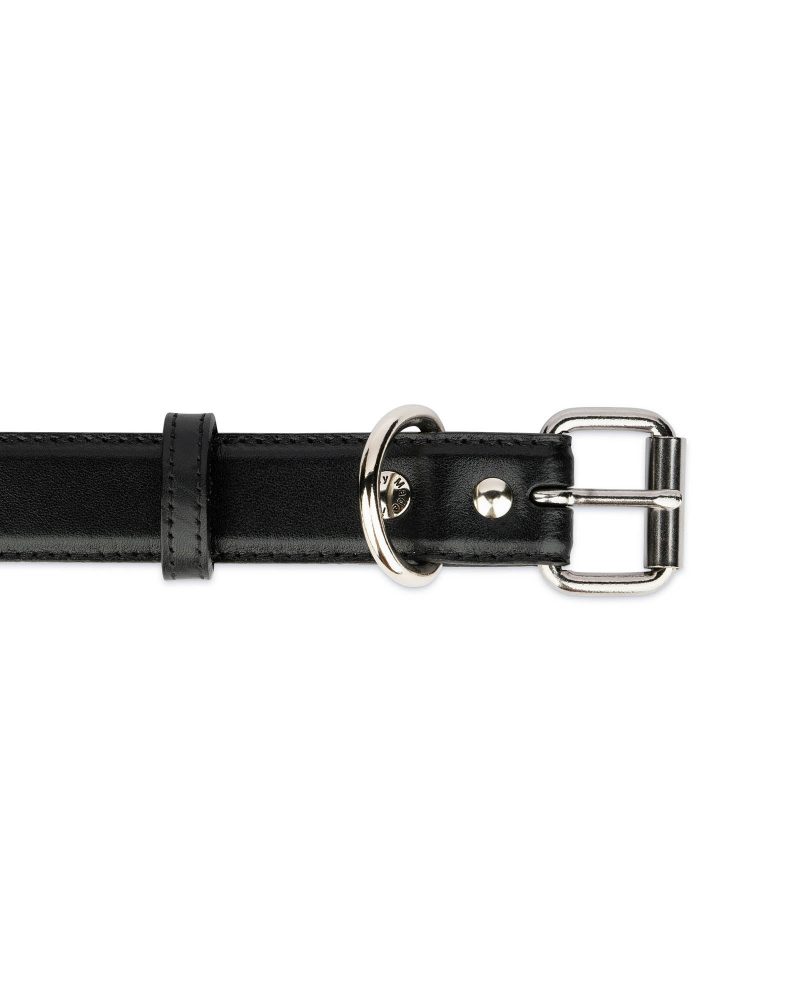 black leather dog collar with roller buckle 2
