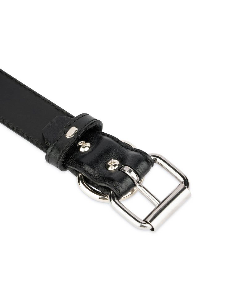 black leather dog collar with roller buckle 3