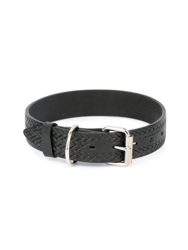black leather dog collar woven emboss 1 1