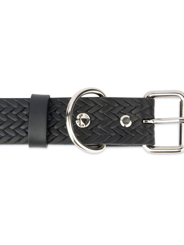 black leather dog collar woven emboss 2