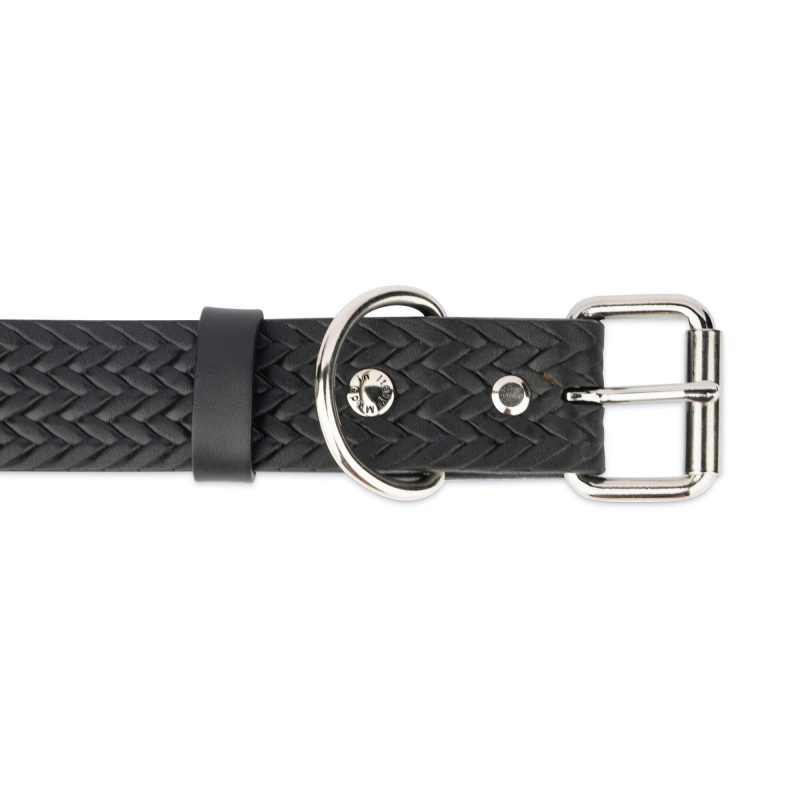 black leather dog collar woven emboss 2