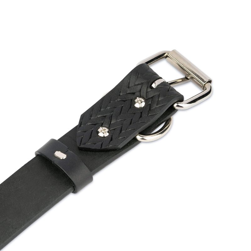 black leather dog collar woven emboss 3