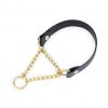 black leather martingale collar with gold chain 1
