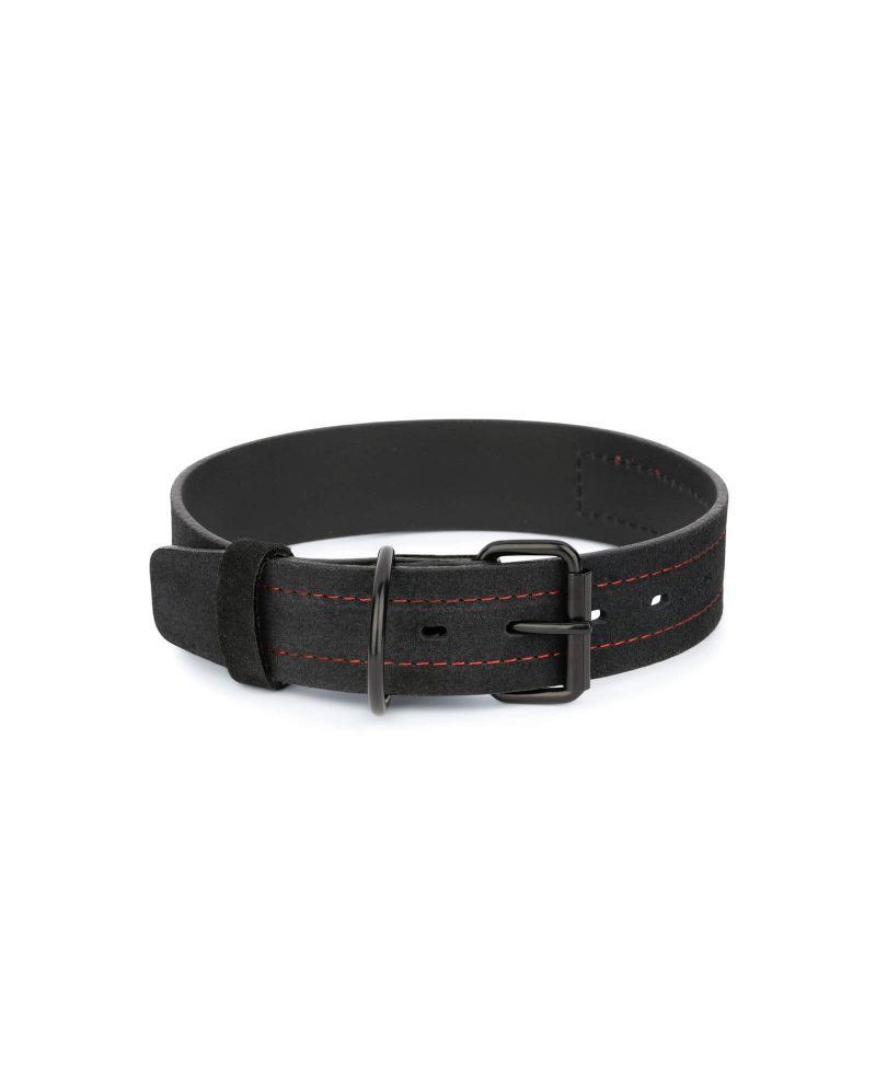 black suede large dog collar with red stitch 1