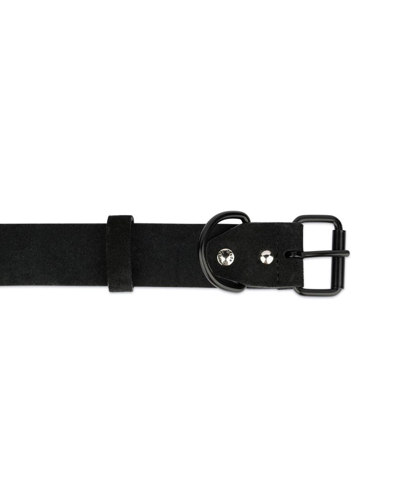 black suede large dog collar with red stitch 2