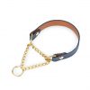 blue leather dog collar gold brass martingale chain 1