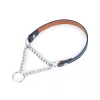 blue leather dog collar martingale chain 1
