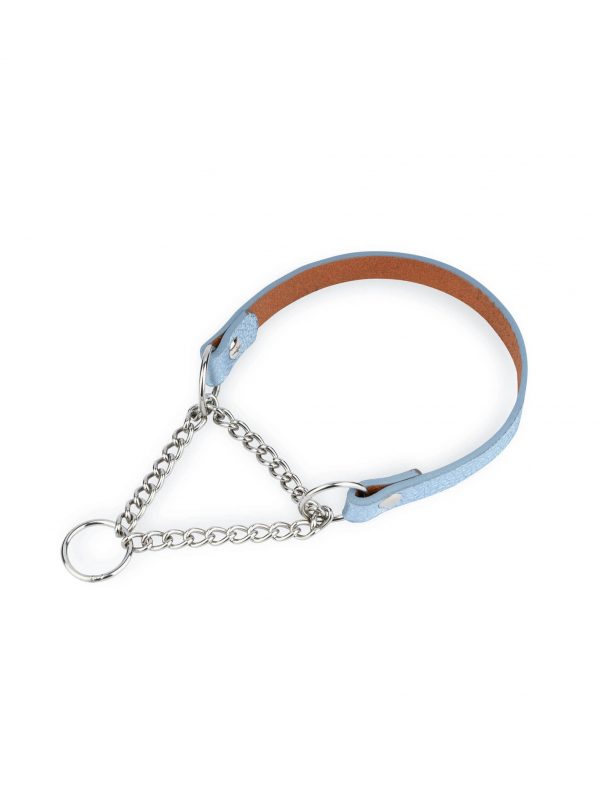 blue silver unique leather dog collar martingale chain 1