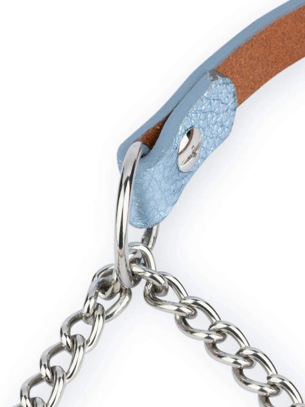 blue silver unique leather dog collar martingale chain 2