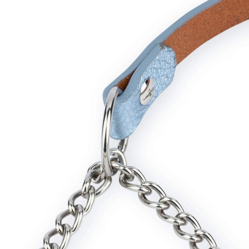 blue silver unique leather dog collar martingale chain 2