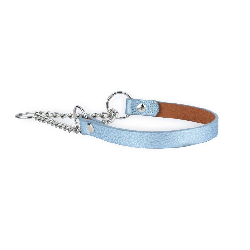 blue silver unique leather dog collar martingale chain 4