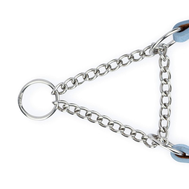blue silver unique leather dog collar martingale chain 5