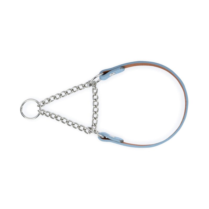 blue silver unique leather dog collar martingale chain 6
