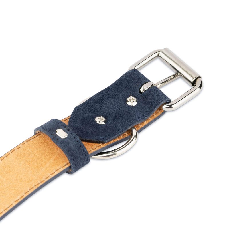 blue suede dog collar genuine leather 3