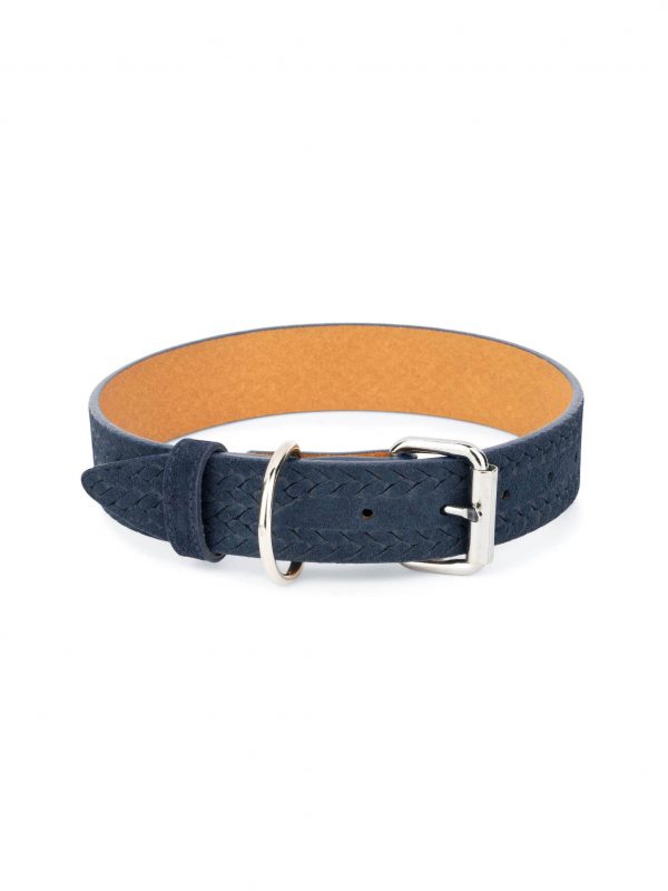blue suede leather dog collar roller buckle 1