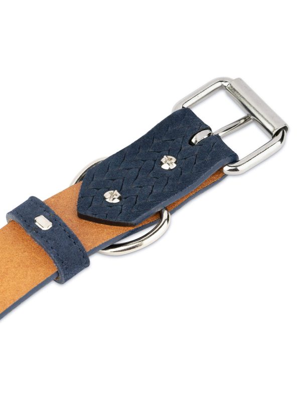 blue suede leather dog collar roller buckle 2