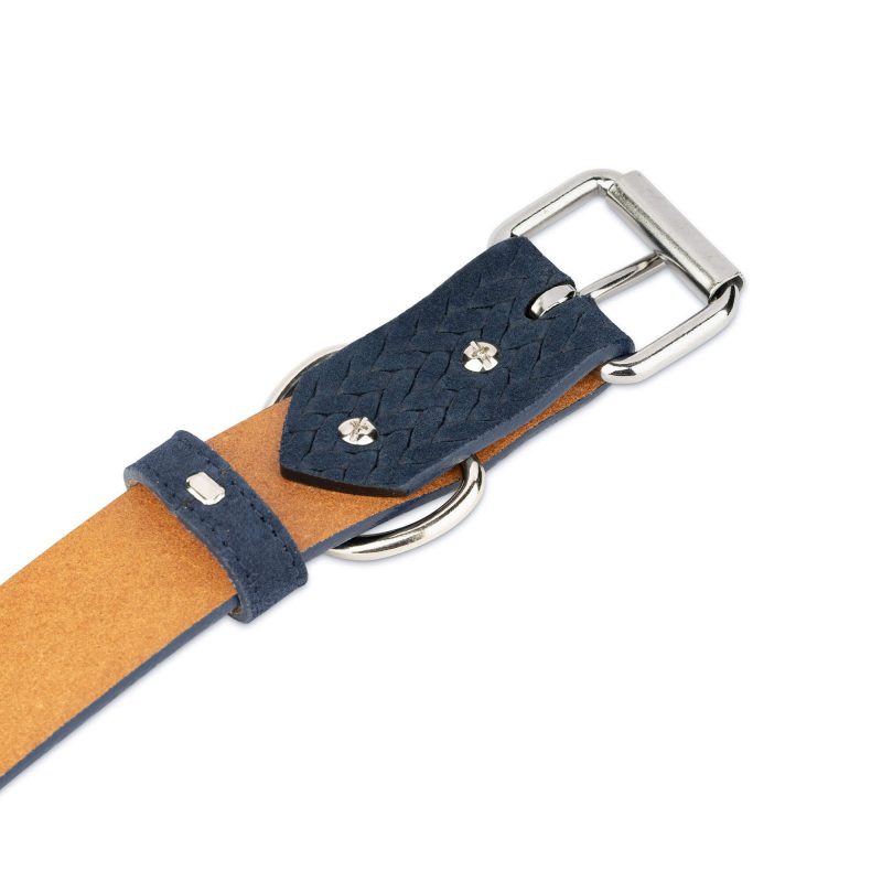 blue suede leather dog collar roller buckle 2