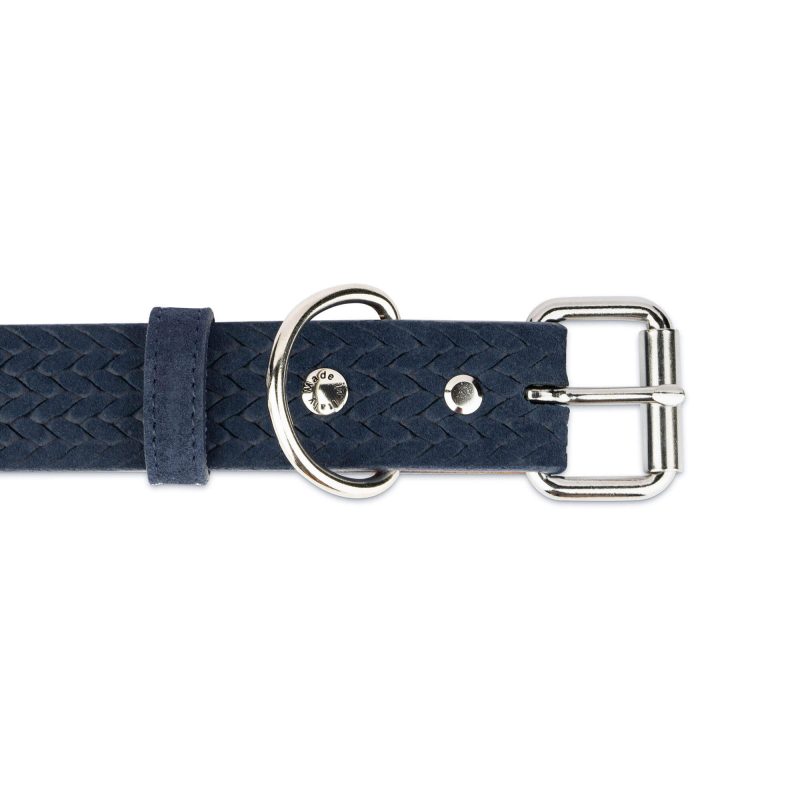 blue suede leather dog collar roller buckle 3