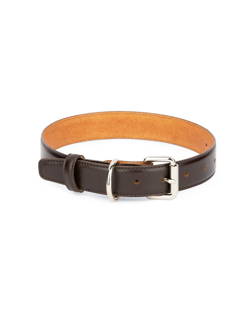 brown leather collar for dogs with roller buckle 1