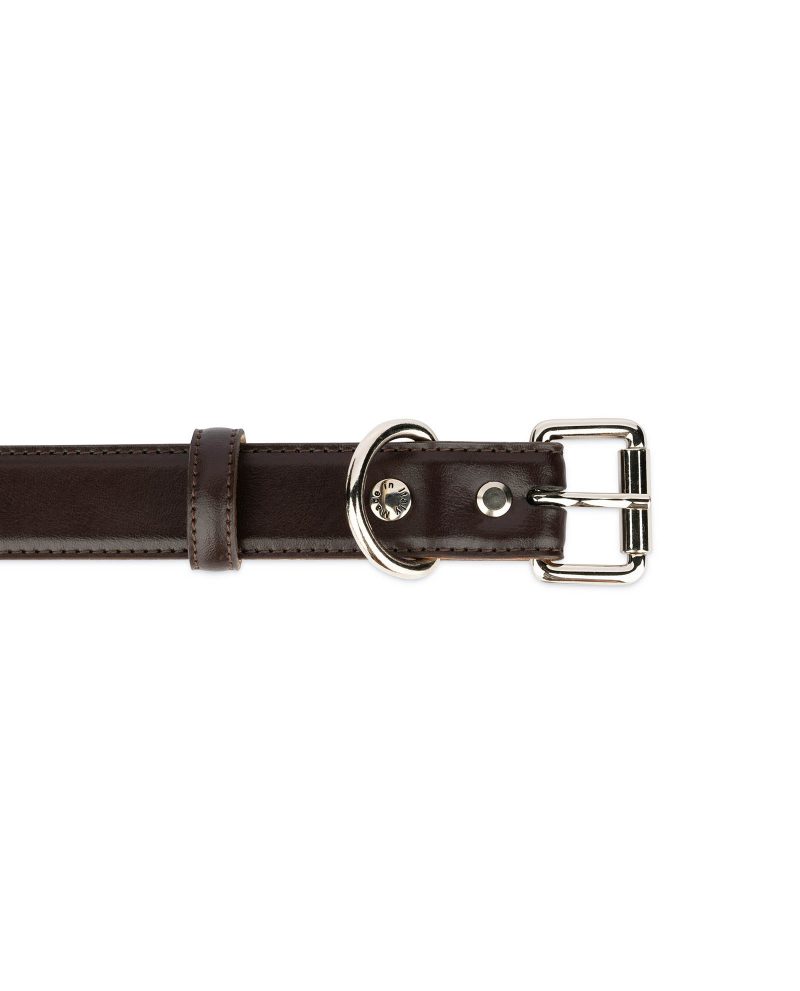 brown leather collar for dogs with roller buckle 2