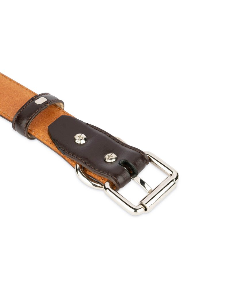 brown leather collar for dogs with roller buckle 3